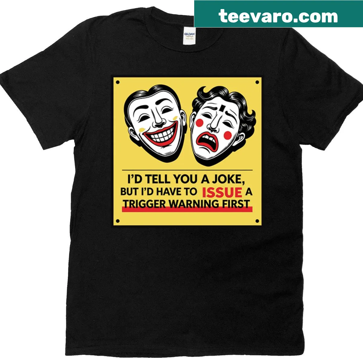 Pop Art T-shirt featuring theater masks in a bold design — on a men's t-shirt