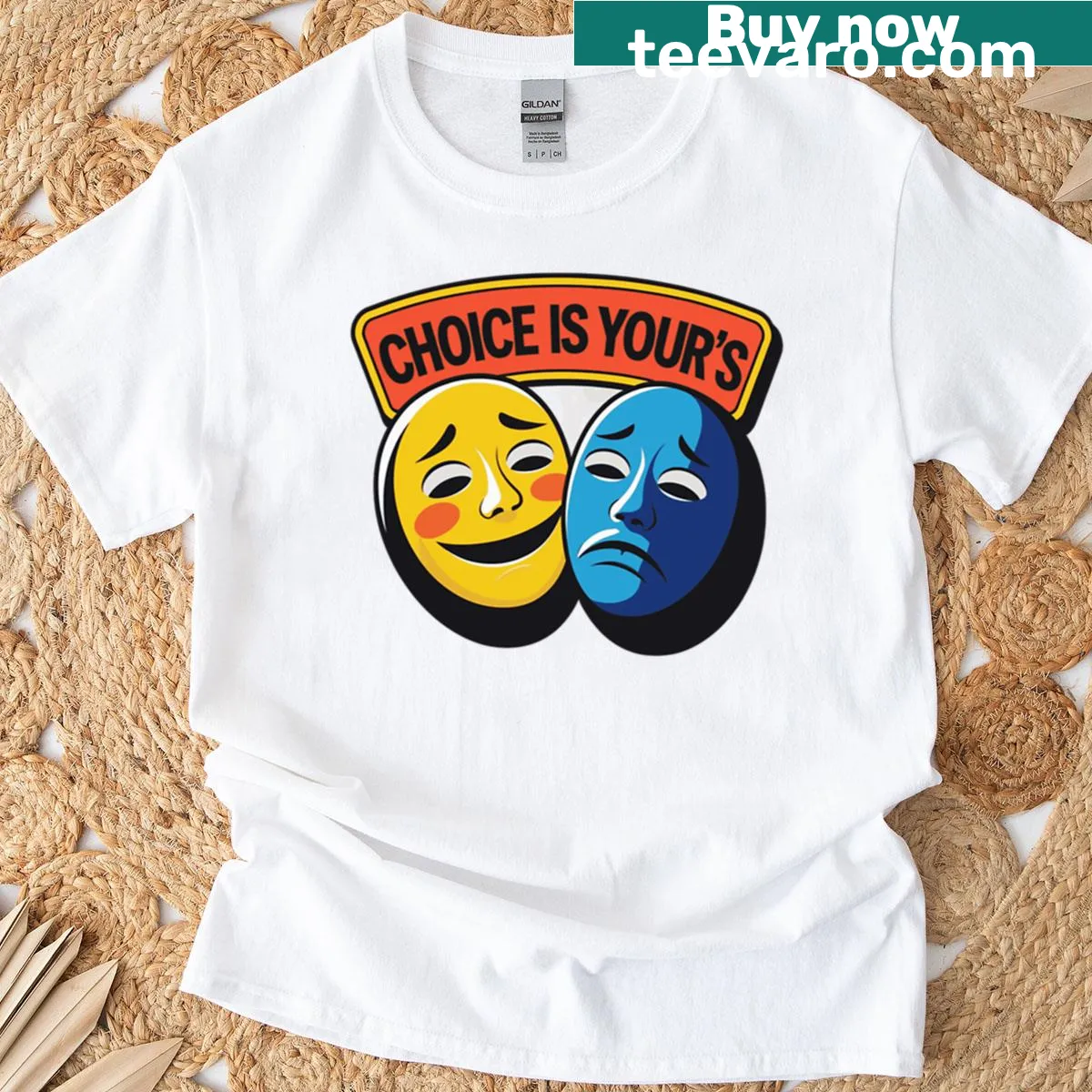 Pop art T-shirt featuring the phrase 'Choice Is Yours' in a warning sign style — on a men's t-shirt