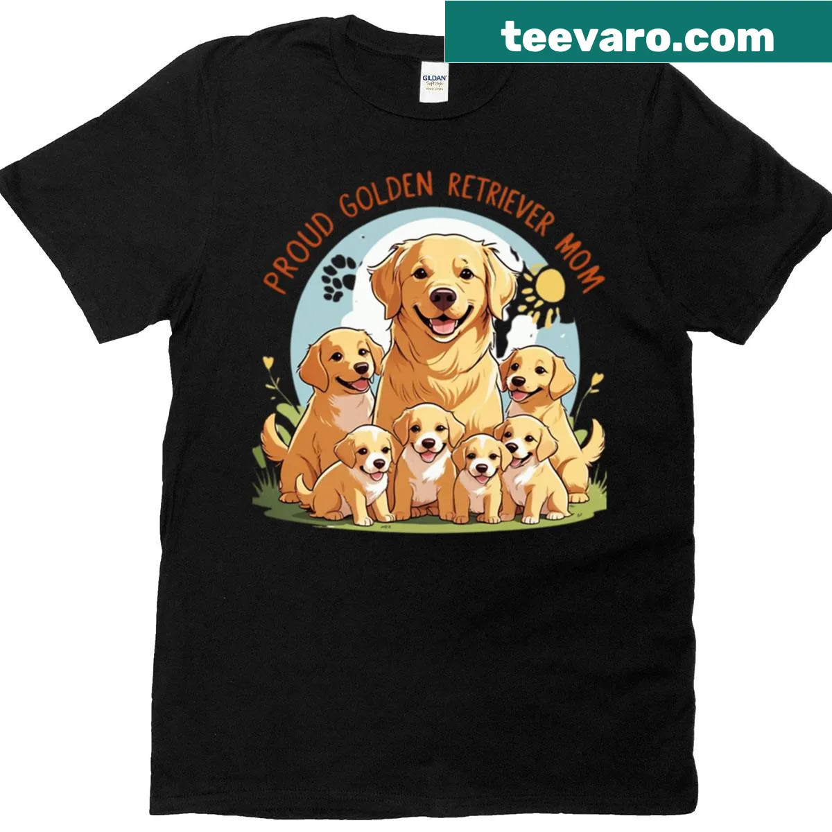 Golden Retriever mom graphic T-shirt — on a men's t-shirt