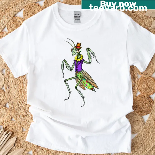 Psychedelic illustration of a circus mantis on a premium T-shirt