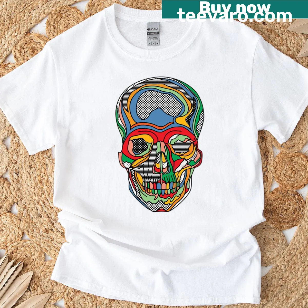 Pop art skull graphic inspired by Lichtenstein on T-shirt — on a men's t-shirt