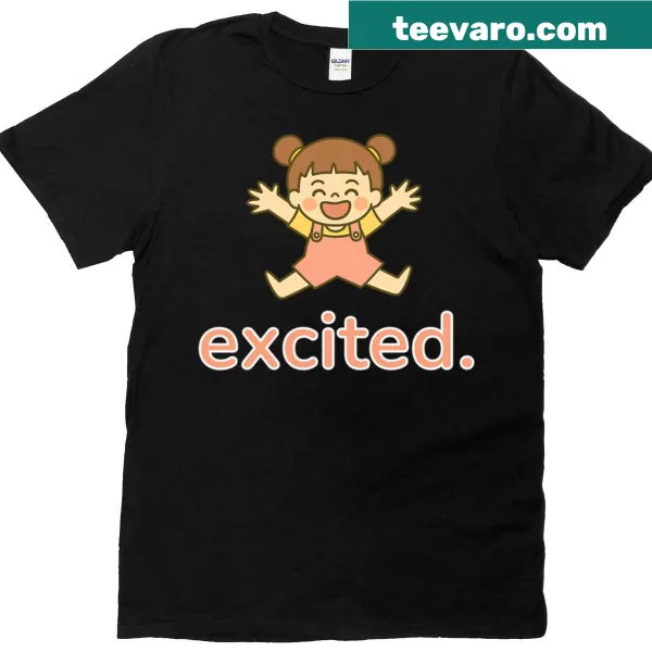 Chibi girl jumping with joy in a cute oversized t-shirt