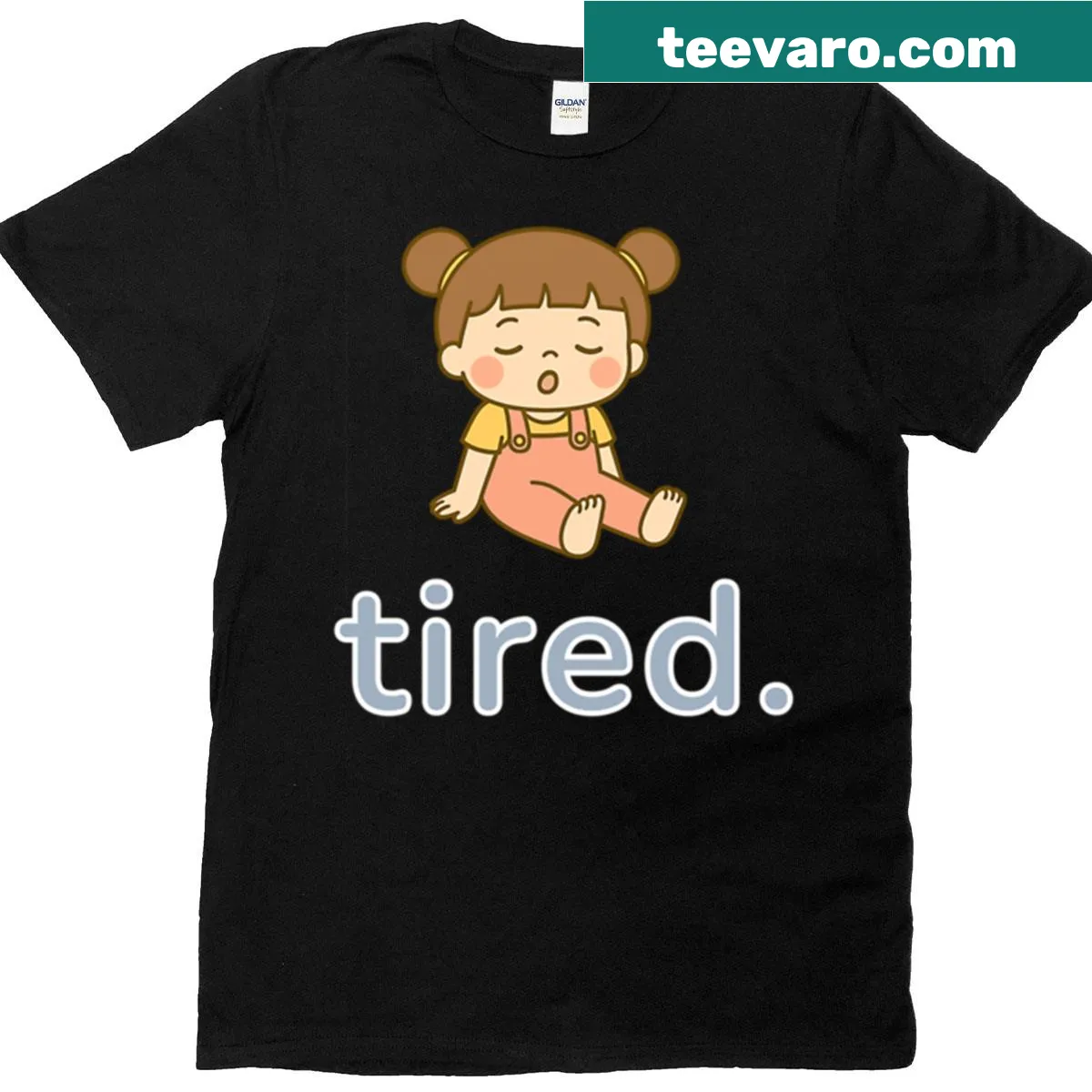Chibi girl t-shirt with a sleepy expression in oversized style — on a men's t-shirt