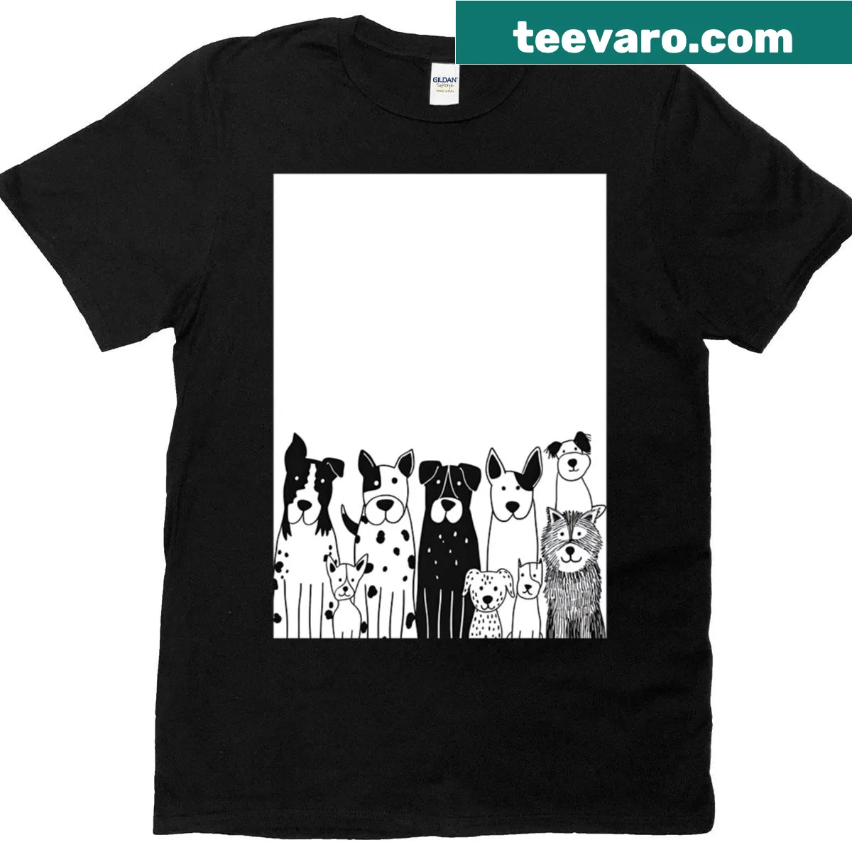 Minimalist line-art t-shirt featuring serene dog illustrations — on a men's t-shirt