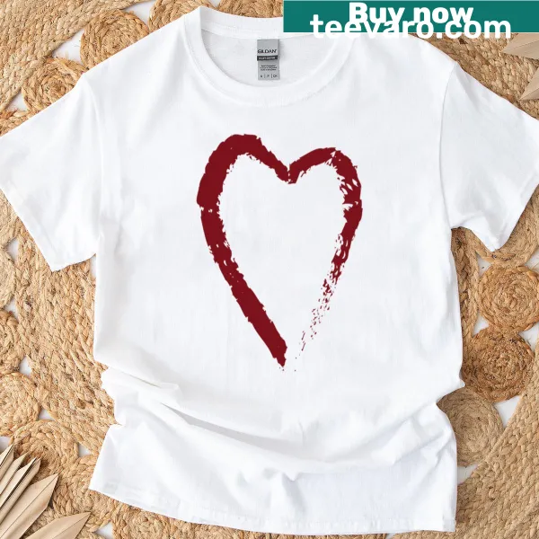 Minimalist t-shirt with a bold red heart graphic
