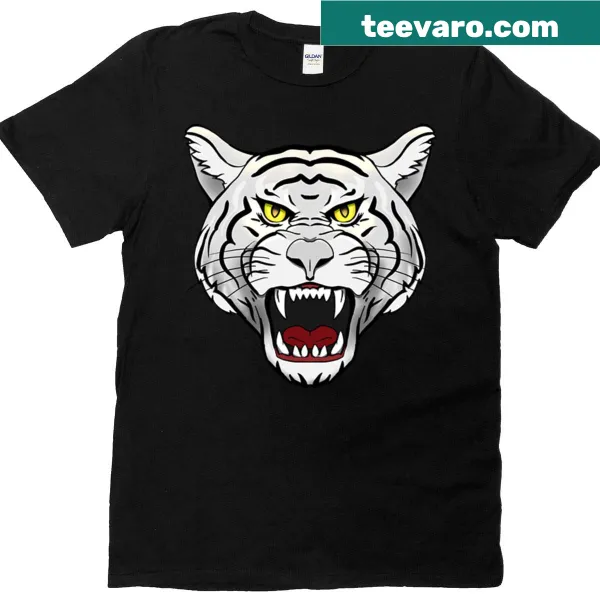 Illustration of roaring white tiger on t-shirt