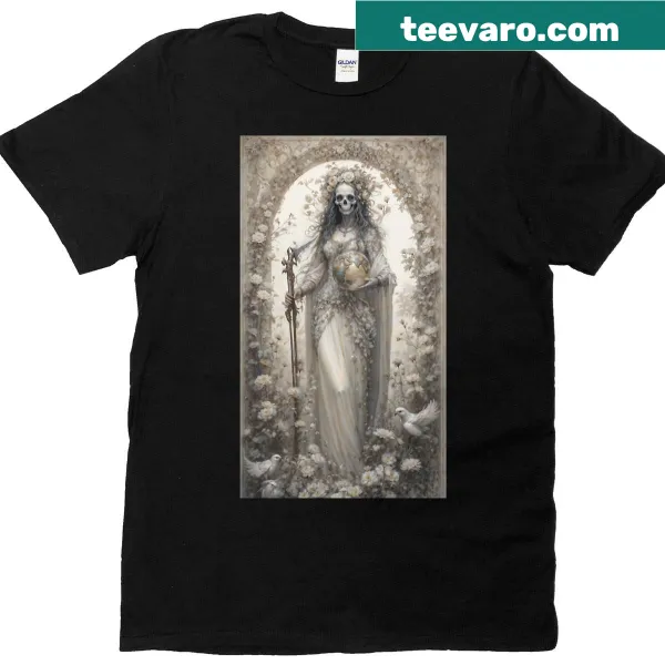 Illustrated Santa Muerte design on an oversized t-shirt