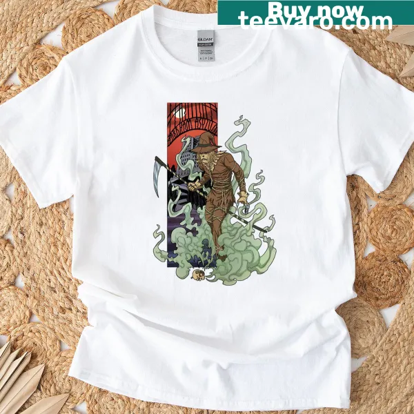 Illustrated scarecrow design on a T-shirt for fall