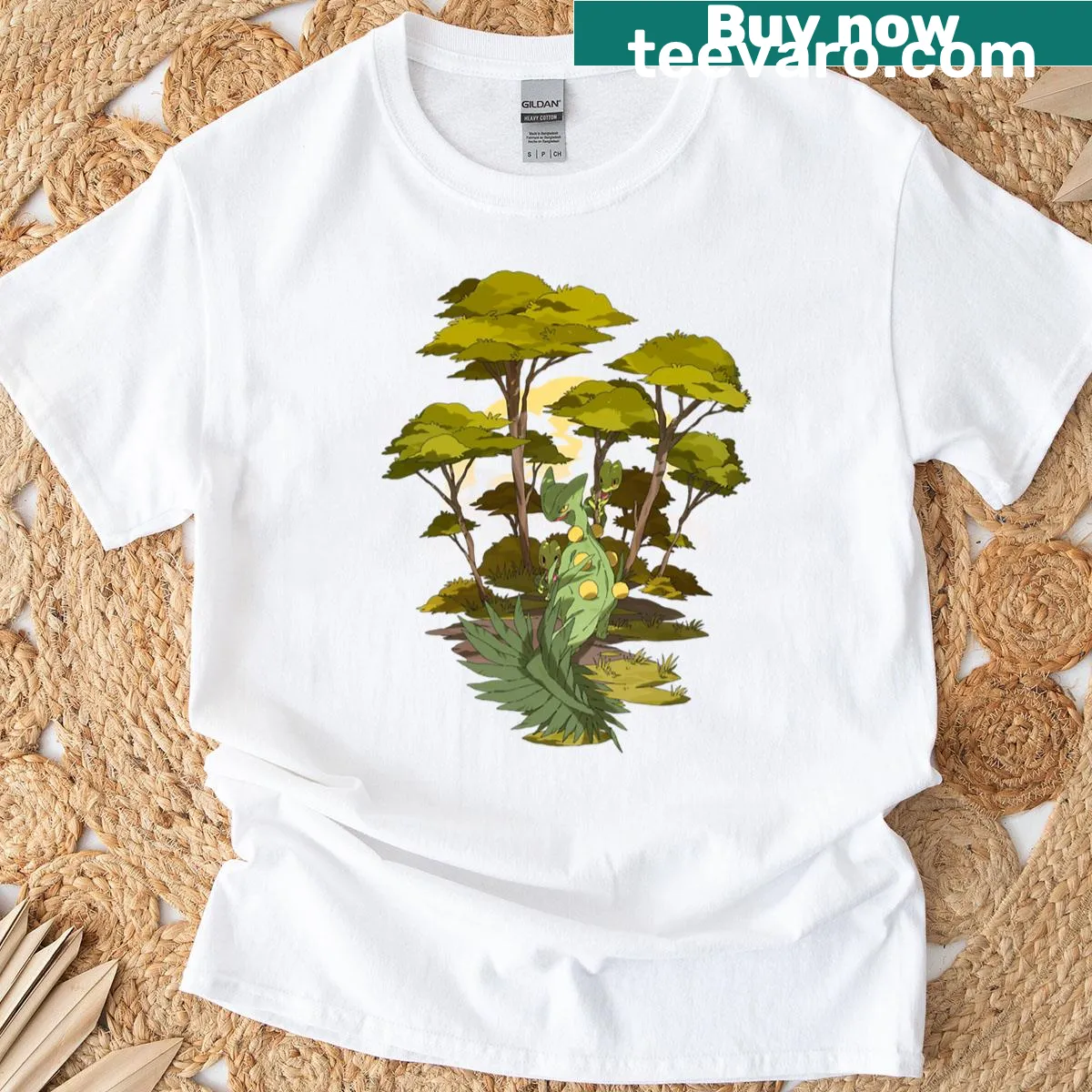 Playful illustration of Sceptile from gaming — on a men's t-shirt