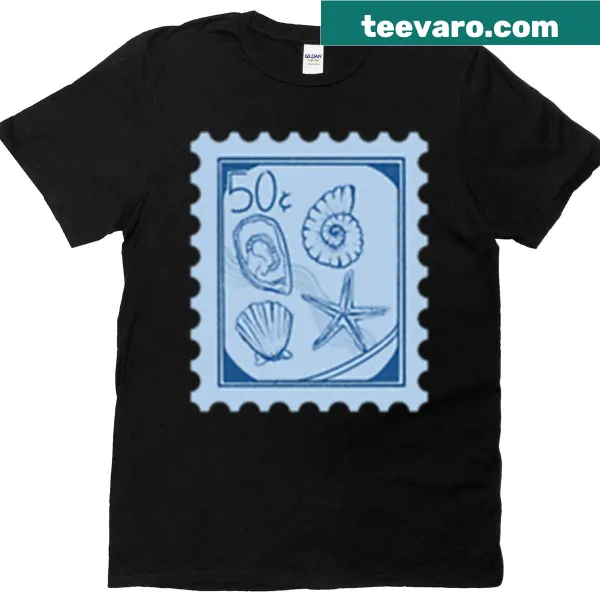 Vintage ocean post stamp graphic featuring sea creatures on a T-shirt