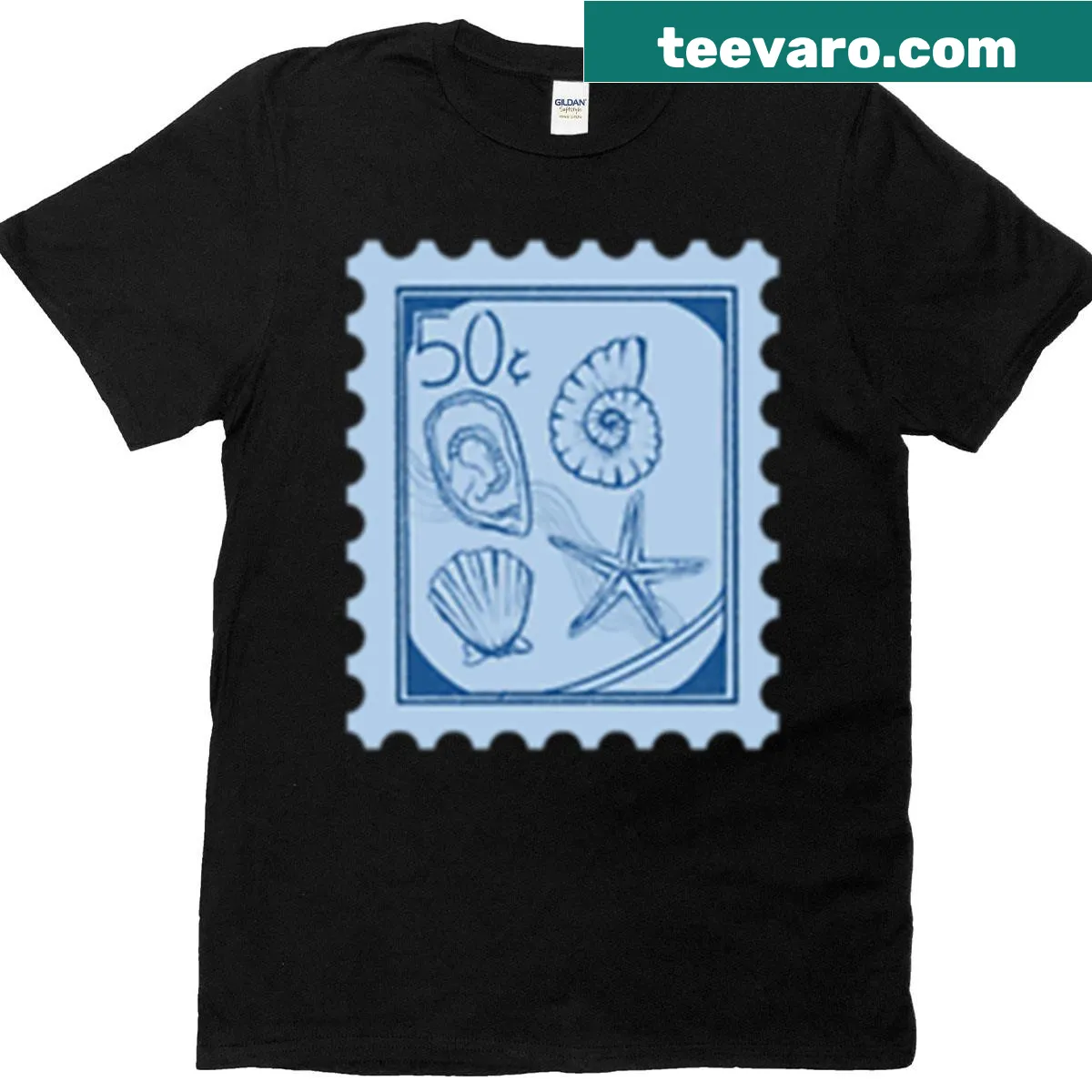 Vintage ocean post stamp graphic featuring sea creatures on a T-shirt — on a men's t-shirt