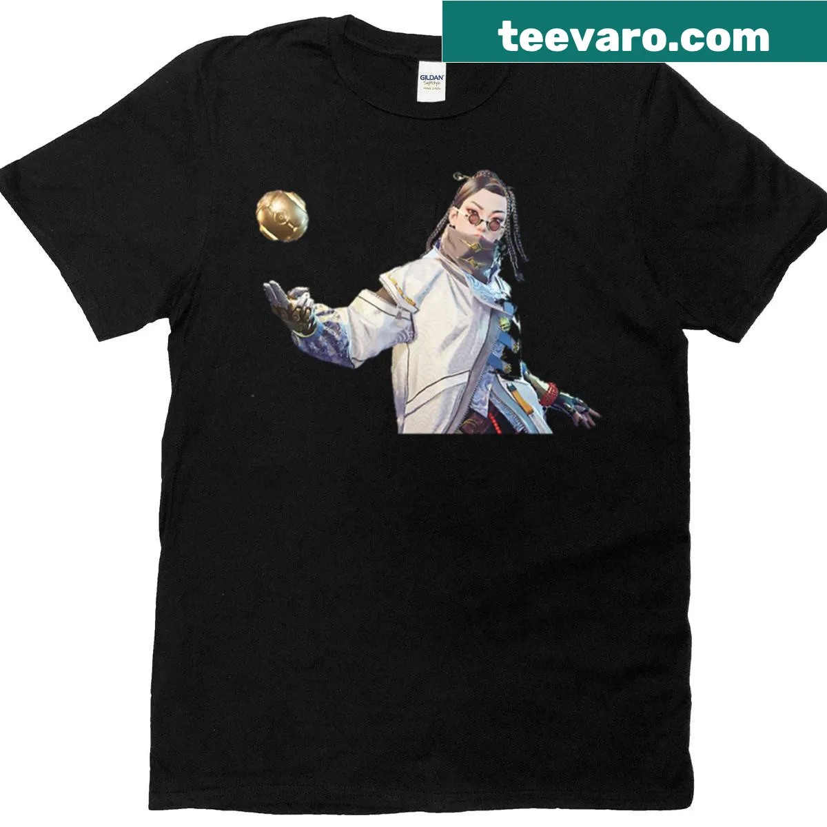 Fan art t-shirt featuring action graphics from the Fragpunk game — on a men's t-shirt