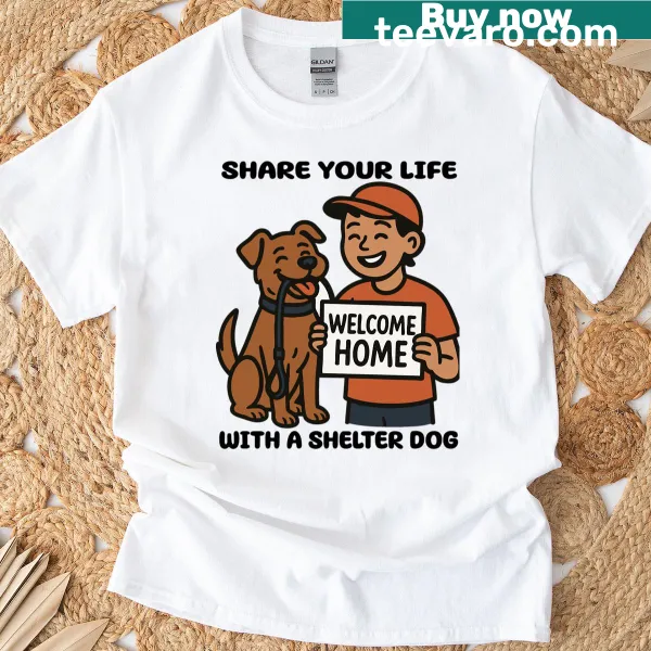 Typography design promoting shelter dog adoption on a t-shirt