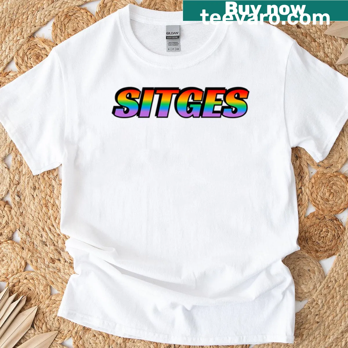 Sitges LGBTQ Pride Month T-shirt with symbolic graphic — on a men's t-shirt