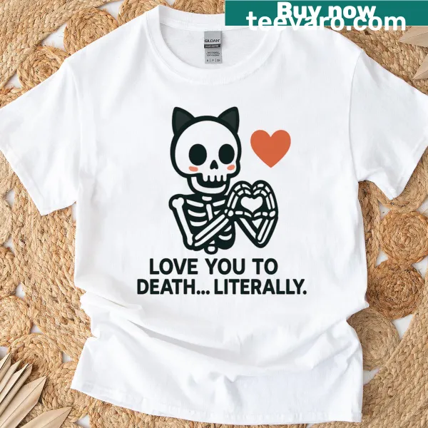 Cartoon-style T-shirt with a playful skeleton graphic