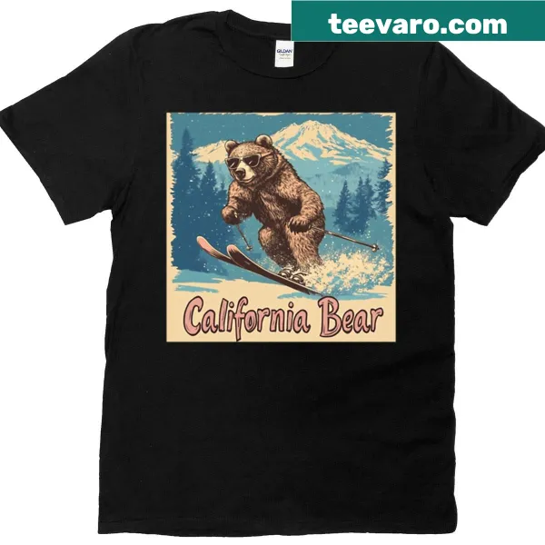 Cartoon t-shirt featuring a skiing bear design for kids