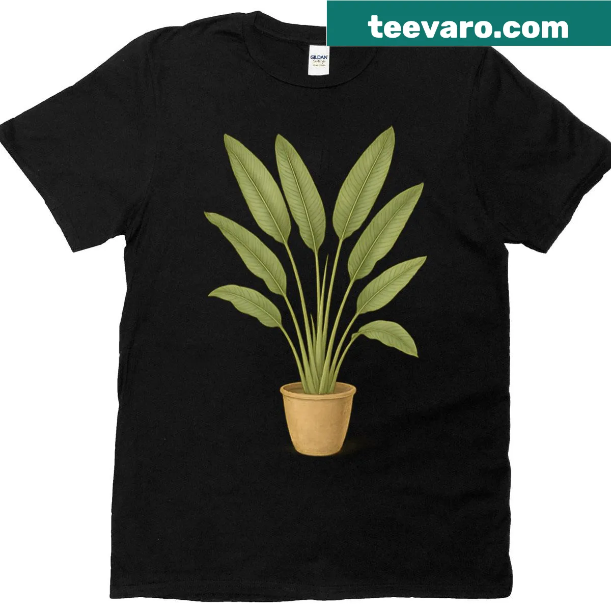 Oversized T-shirt featuring an antique-style illustration of Strelitzia Nicolai — on a men's t-shirt