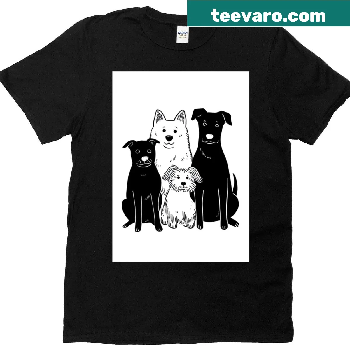 Minimalist line drawing of a dog on a T-shirt — on a men's t-shirt