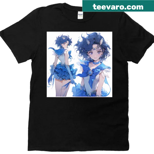 Stylized illustration of Eternal Sailor Mercury on a T-shirt