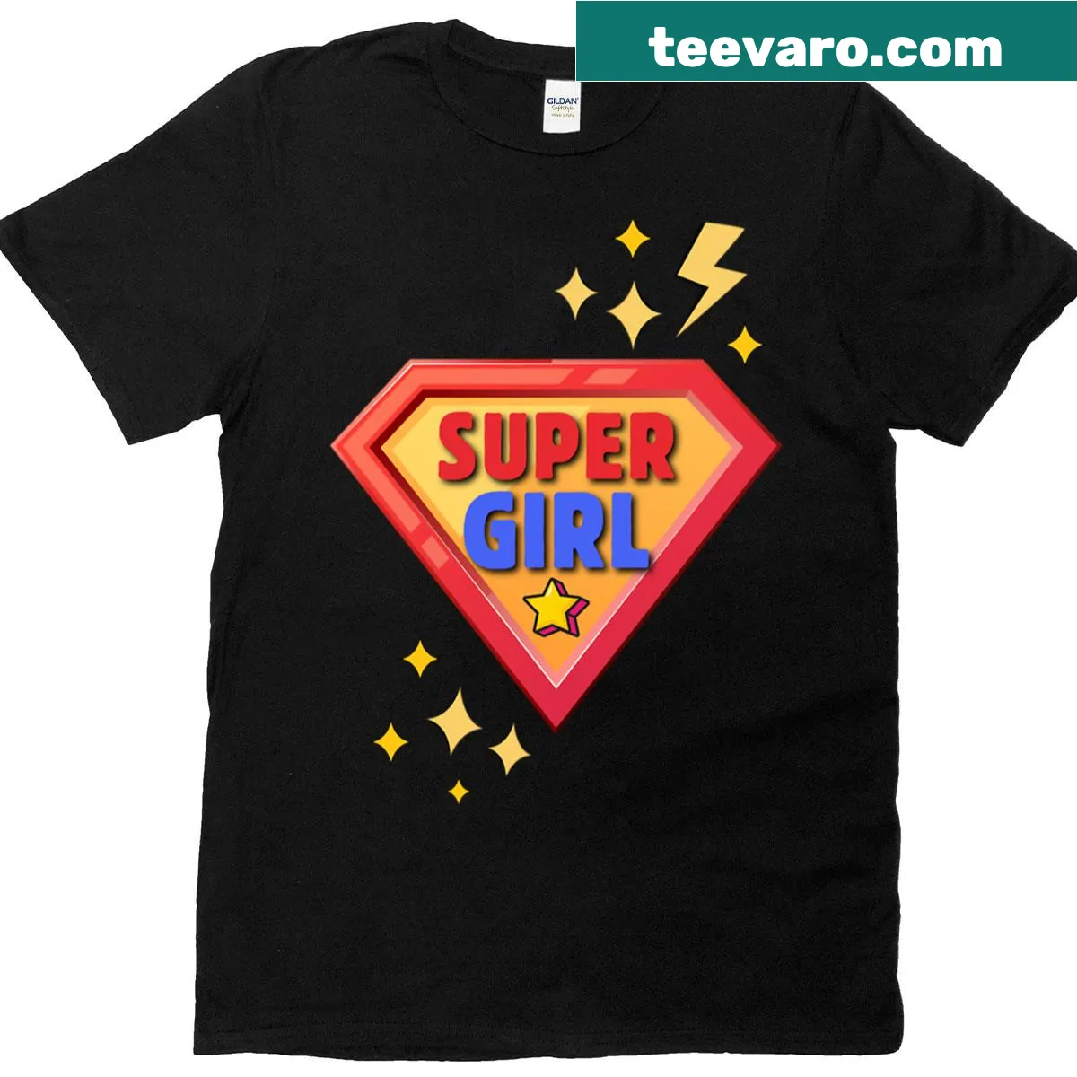 Bold Super Girl logo featured prominently on a T-shirt. — on a men's t-shirt