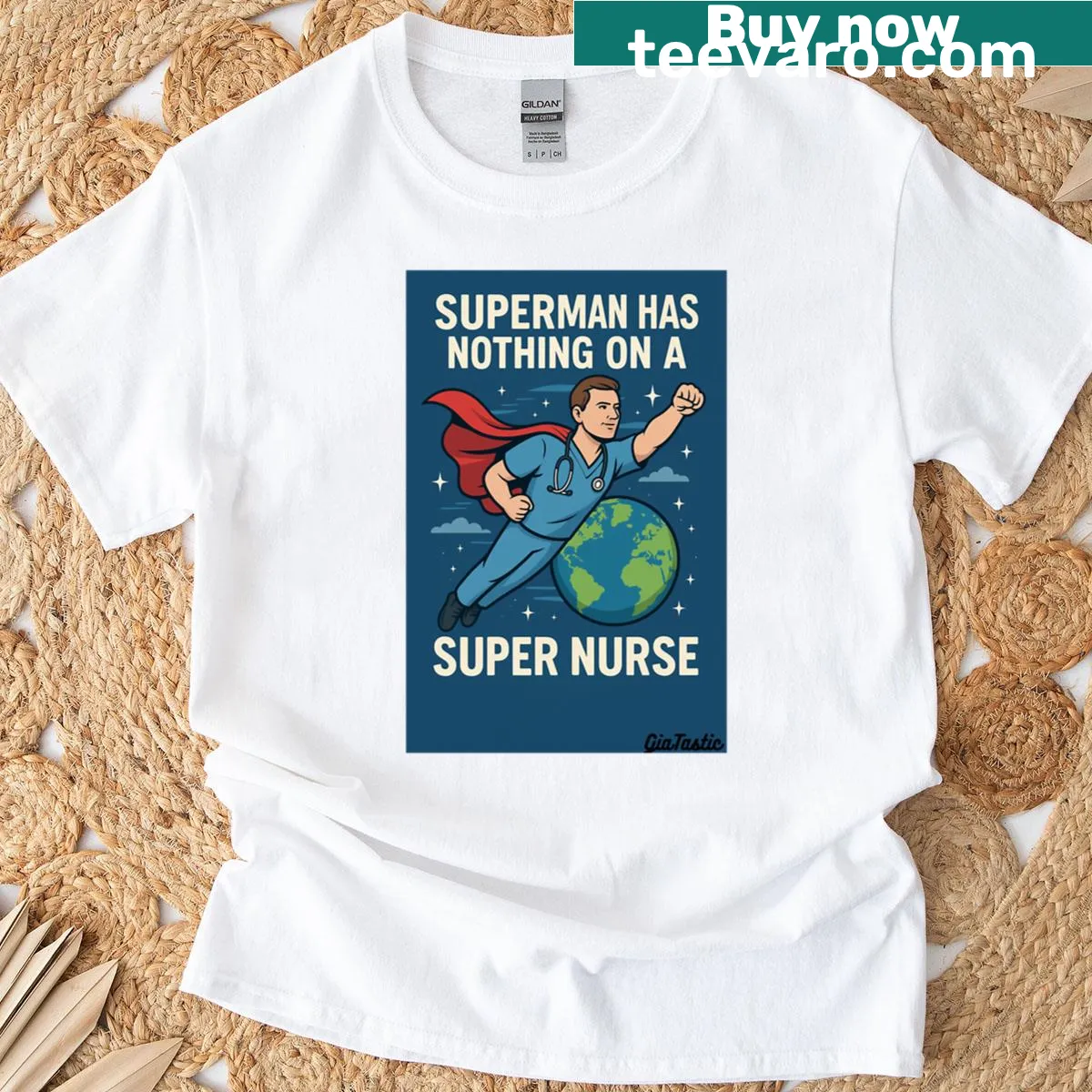 Super Nurse Hero graphic T-shirt with bold typography — on a men's t-shirt