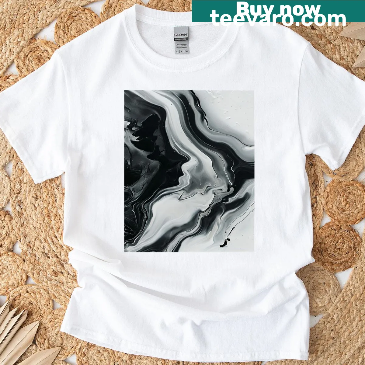 Surreal black and white graphic design T-shirt — on a men's t-shirt