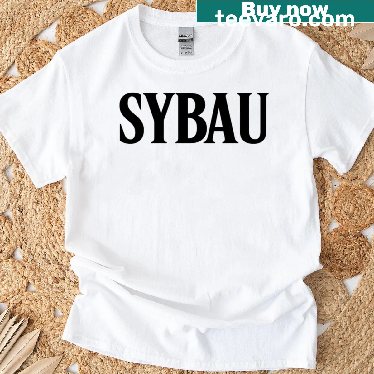 Minimalist Sybau T-shirt with clean typography — on a men's t-shirt