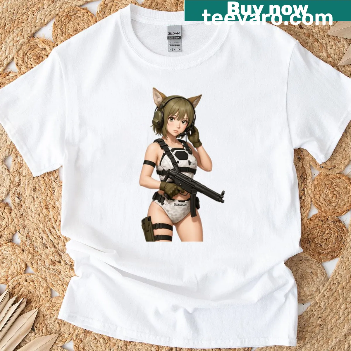 Illustrated kemonomimi characters on a T-shirt — on a men's t-shirt