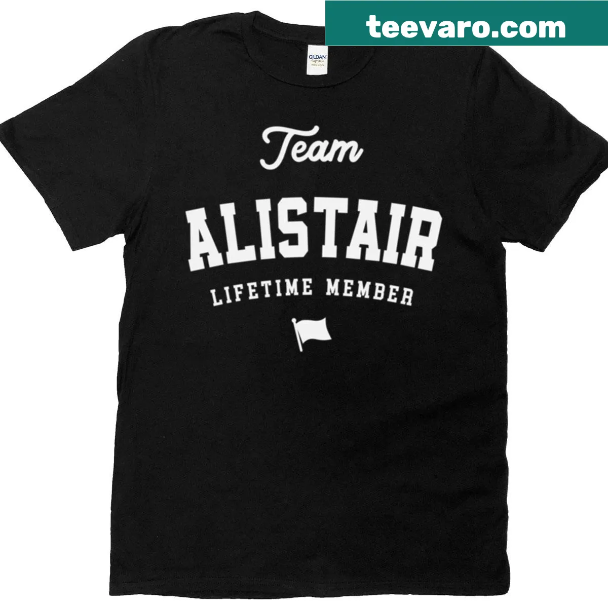 Funny Team Alistair lifetime member t-shirt with humorous design — on a men's t-shirt