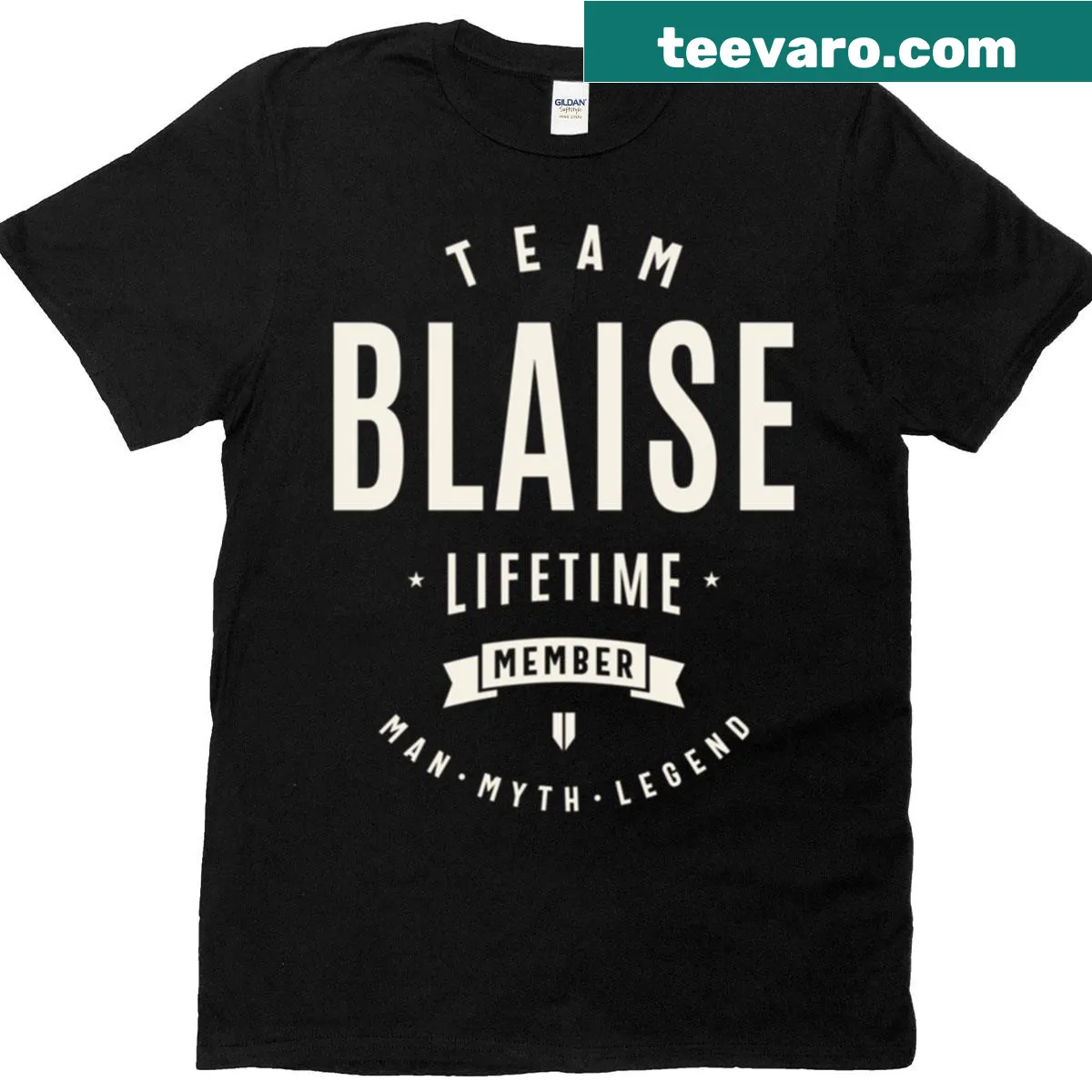 T-shirt with humorous 'Team Blaise Lifetime Member' text — on a men's t-shirt