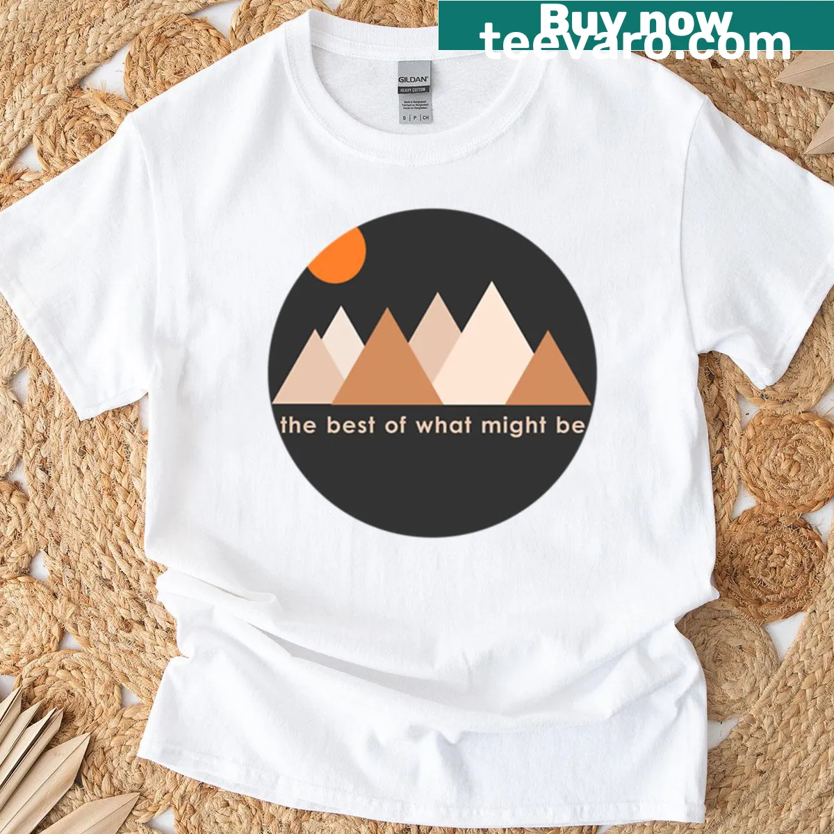 Geometric shapes and nature elements in graphic T-shirt design — on a men's t-shirt