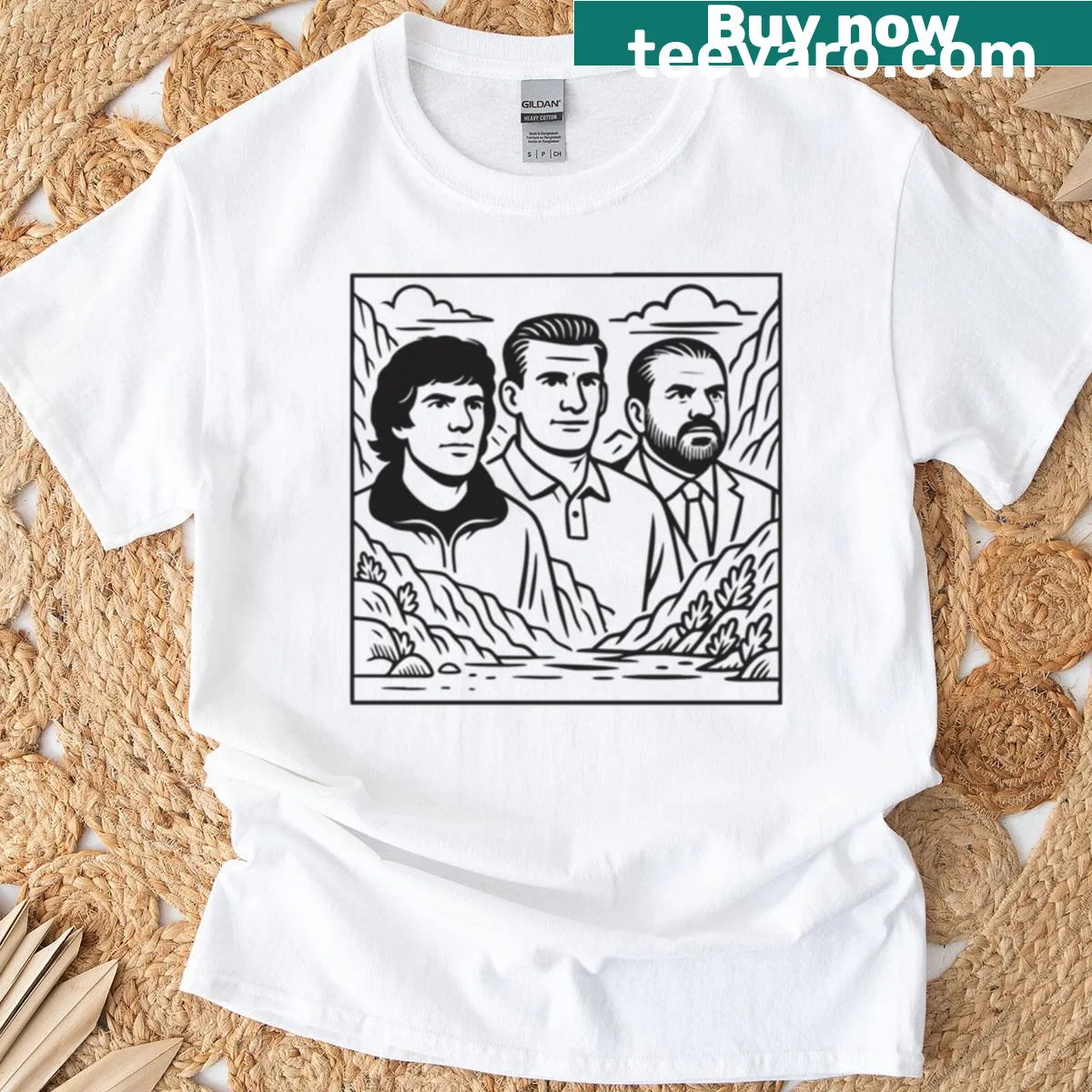 T-shirt honoring the founding fathers of football with bold typography — on a men's t-shirt