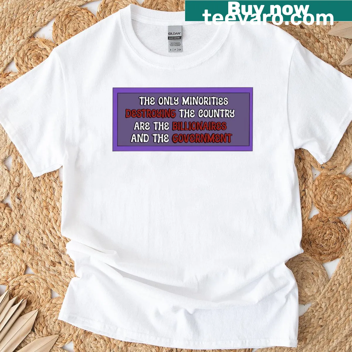T-shirt with satirical phrase on societal issues — on a men's t-shirt