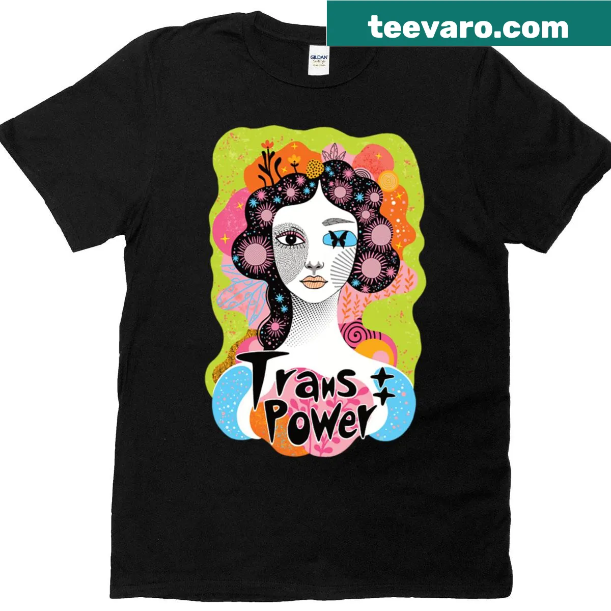 Trans Power t-shirt with bold empowering typography — on a men's t-shirt