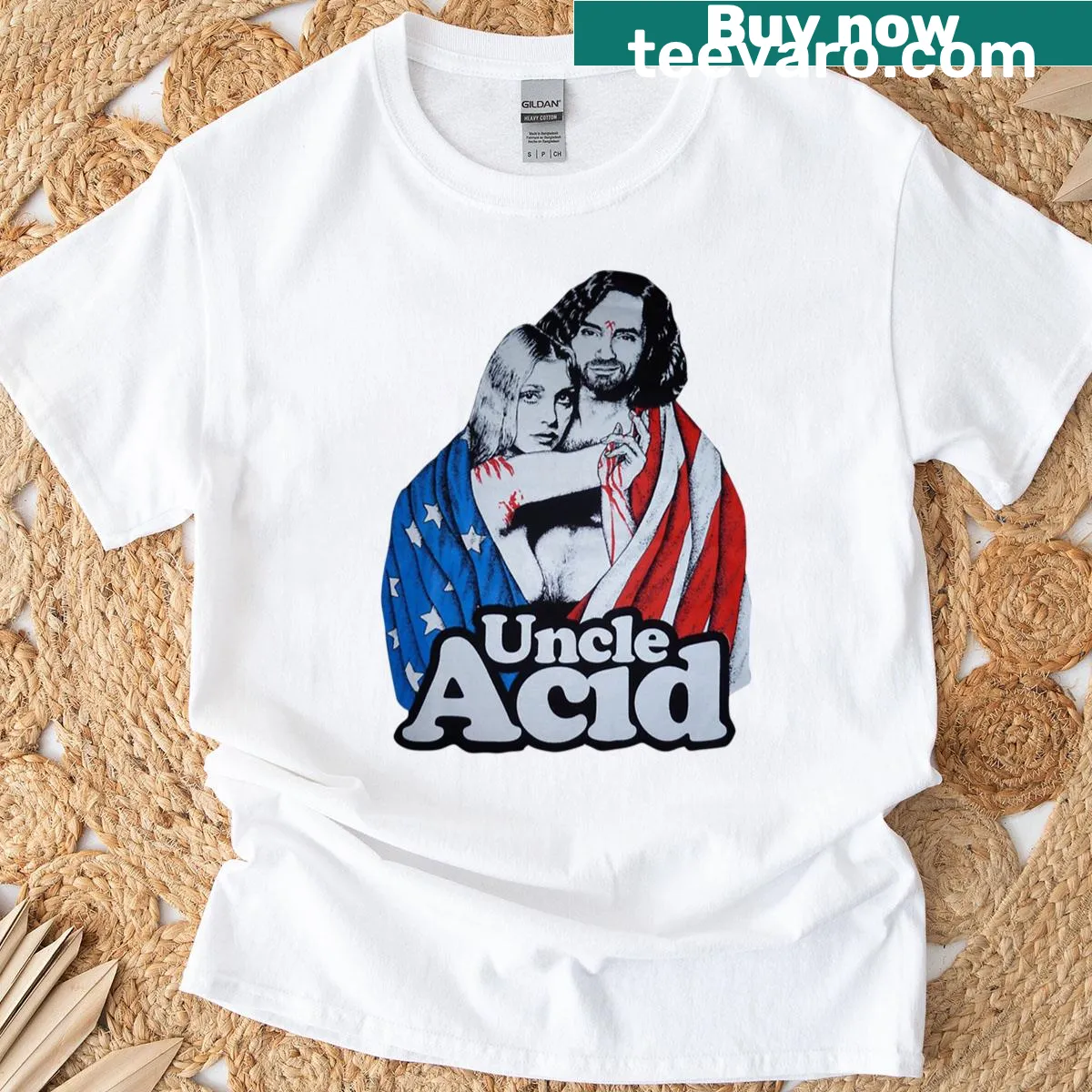 Vintage distressed T-shirt featuring Uncle Acid The Deadbeats band name — on a men's t-shirt