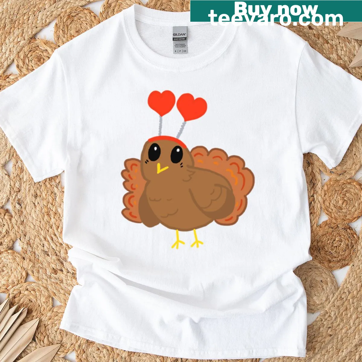 Cute turkey graphic with hearts for Valentine's Day — on a men's t-shirt