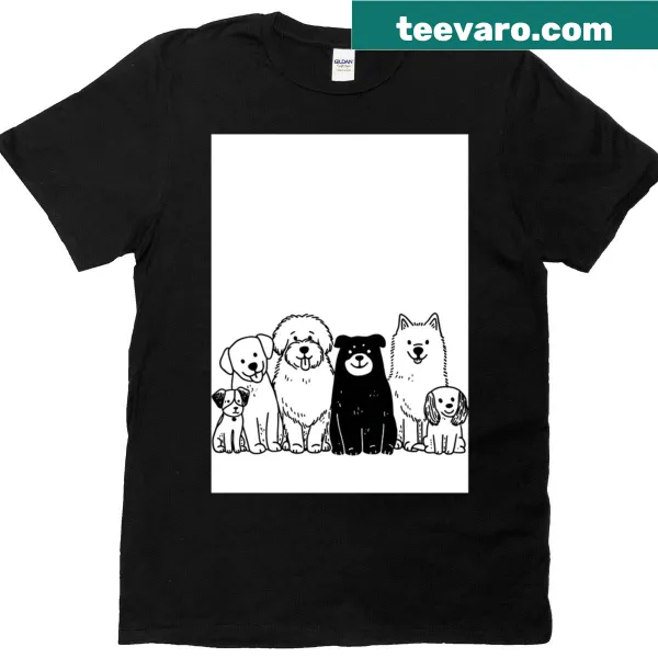 Stylish line art t-shirt featuring a variety of dog breeds