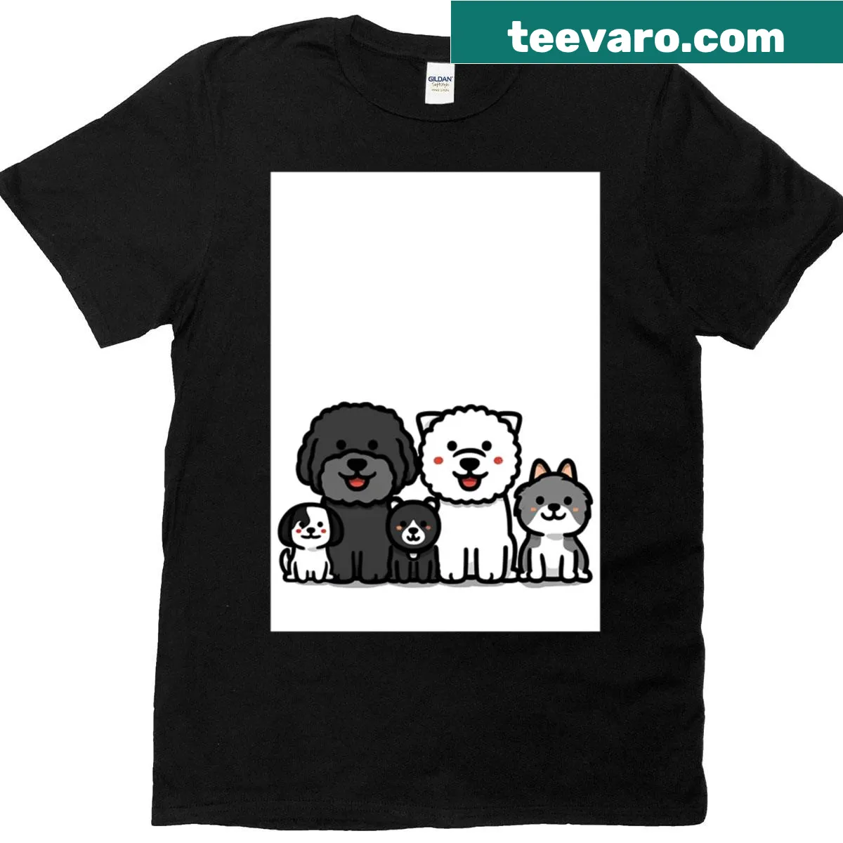 Line art of dogs arranged by size on a T-shirt — on a men's t-shirt