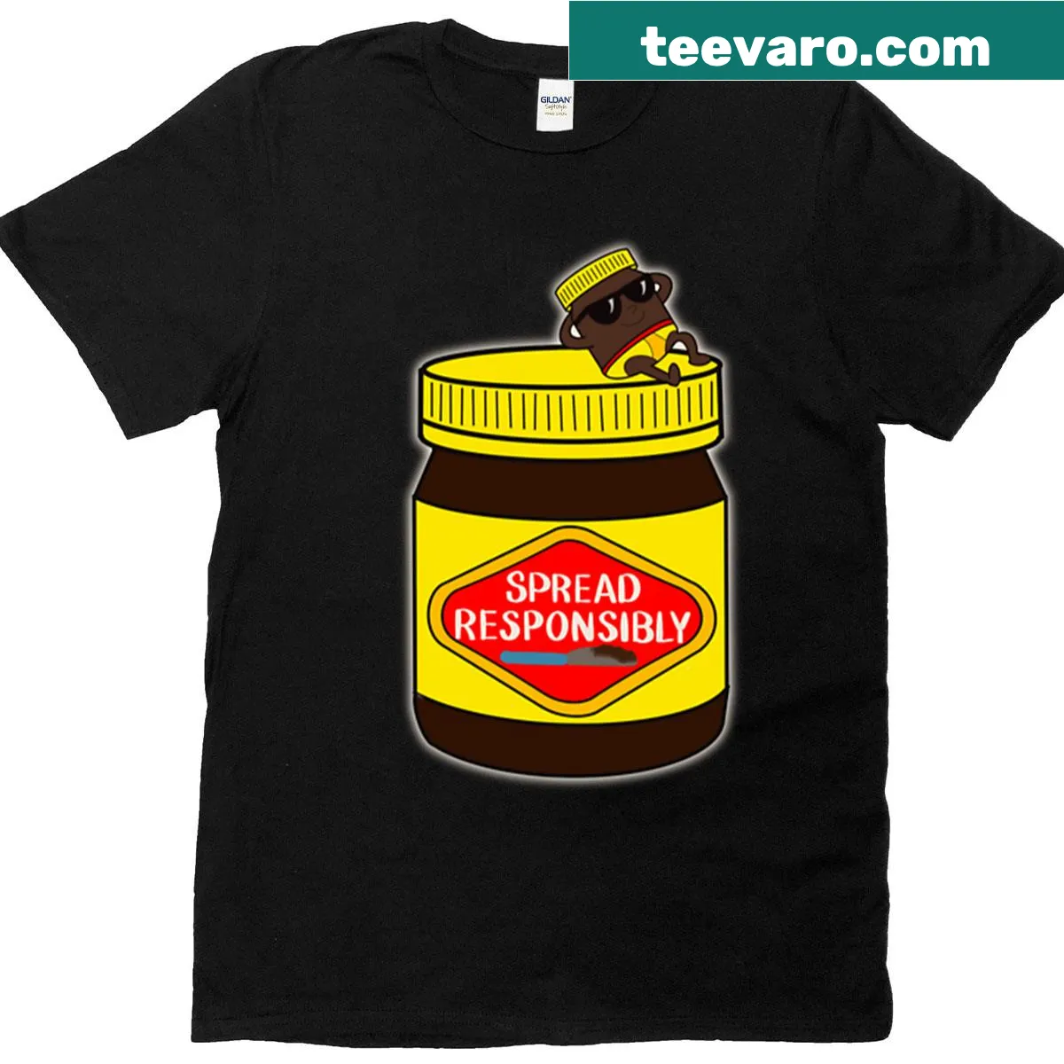 Vegemite-themed T-shirt with playful design and text — on a men's t-shirt