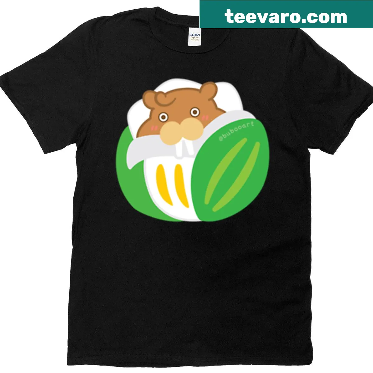 Cute cartoon beaver with floral design on a T-shirt — on a men's t-shirt