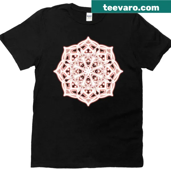 T-shirt featuring an intricate rose mandala graphic design.