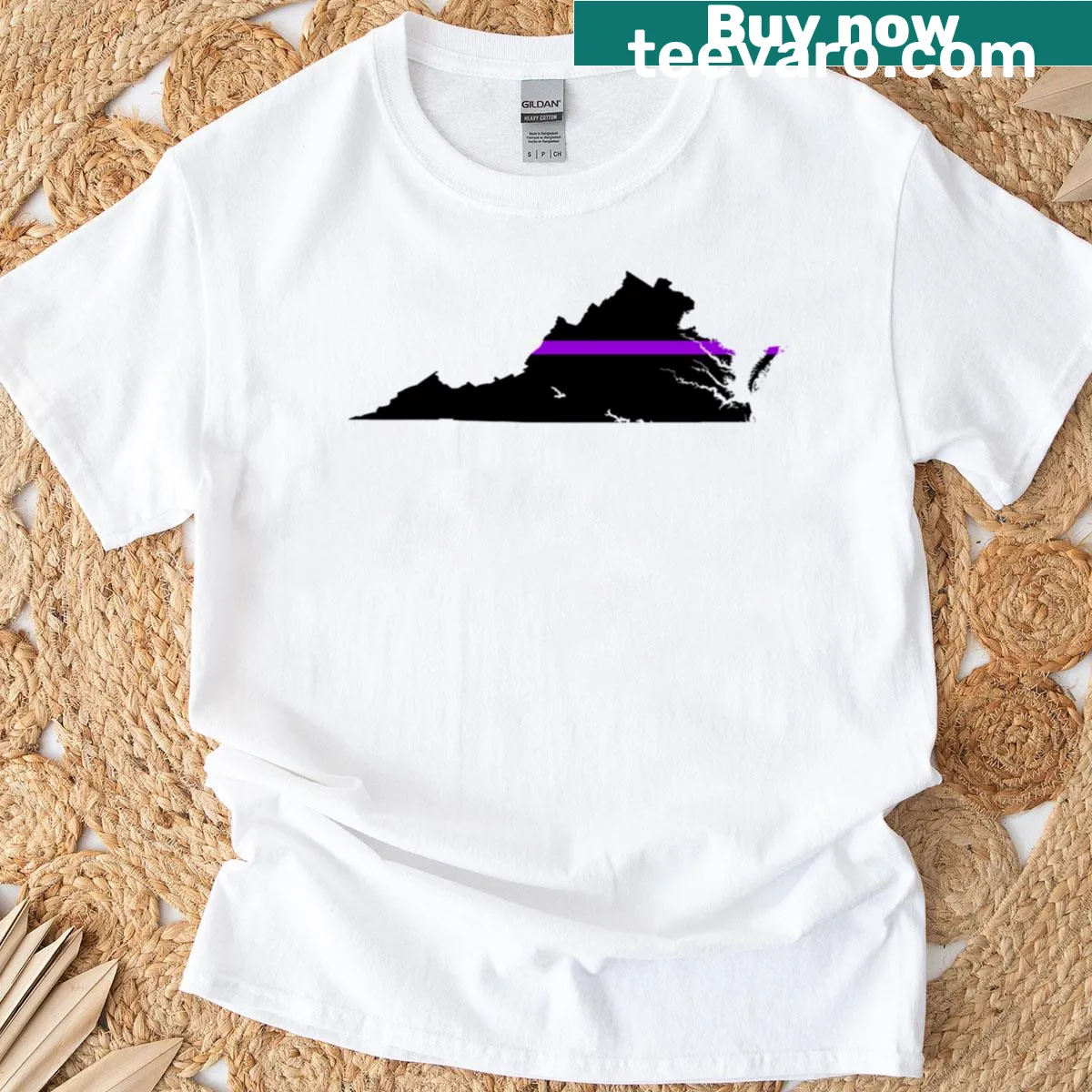 T-shirt featuring a thin purple line graphic representing support for law enforcement — on a men's t-shirt