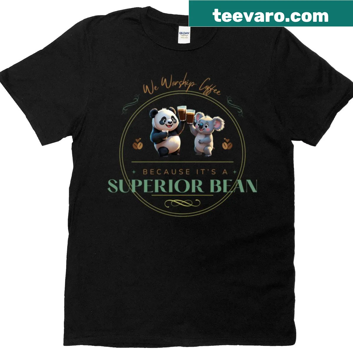 Funny coffee-themed t-shirt with a humorous slogan — on a men's t-shirt
