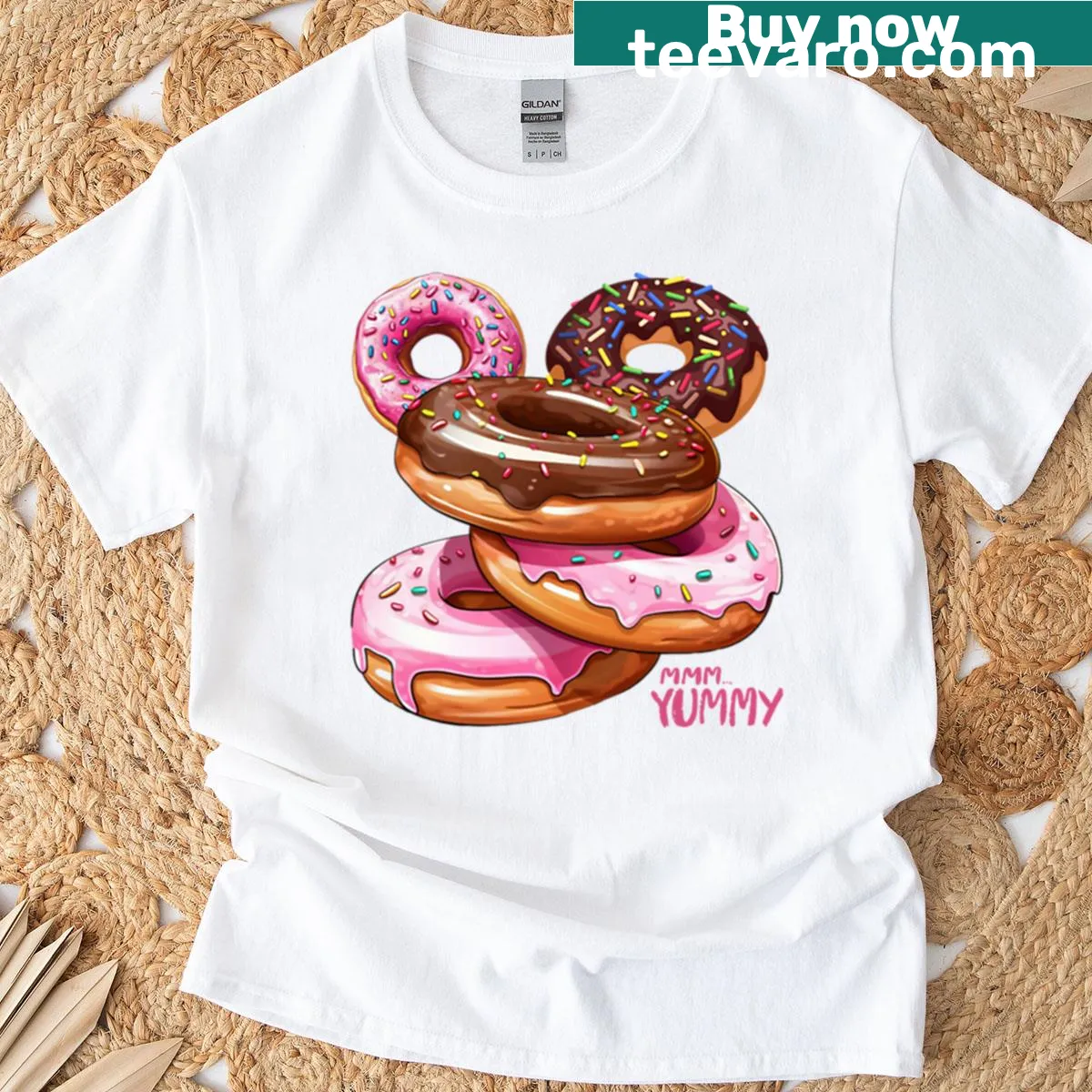 Illustration of delicious donuts on a humorous T-shirt. — on a men's t-shirt
