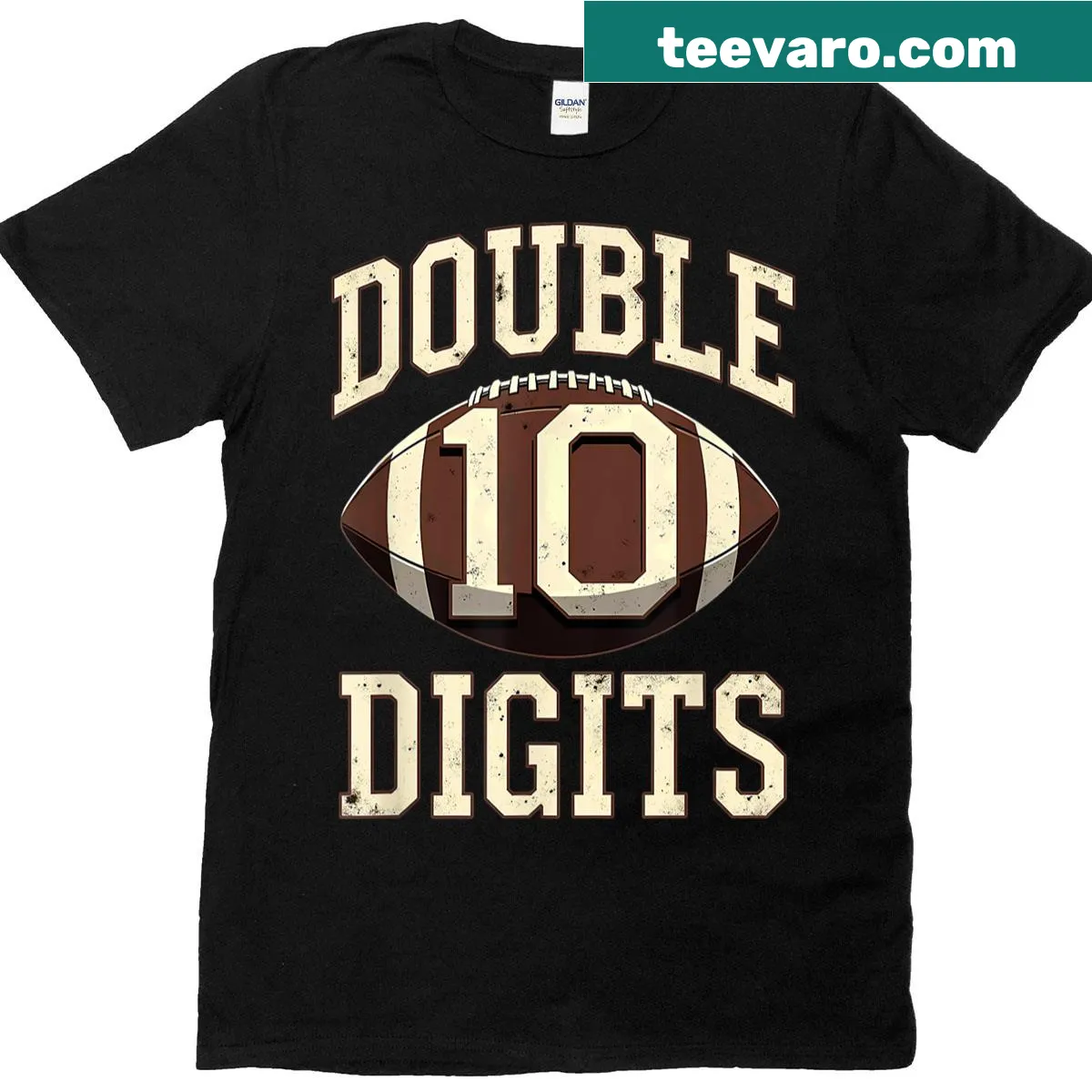T-shirt celebrating a boy's 10th birthday with football graphics — on a men's t-shirt