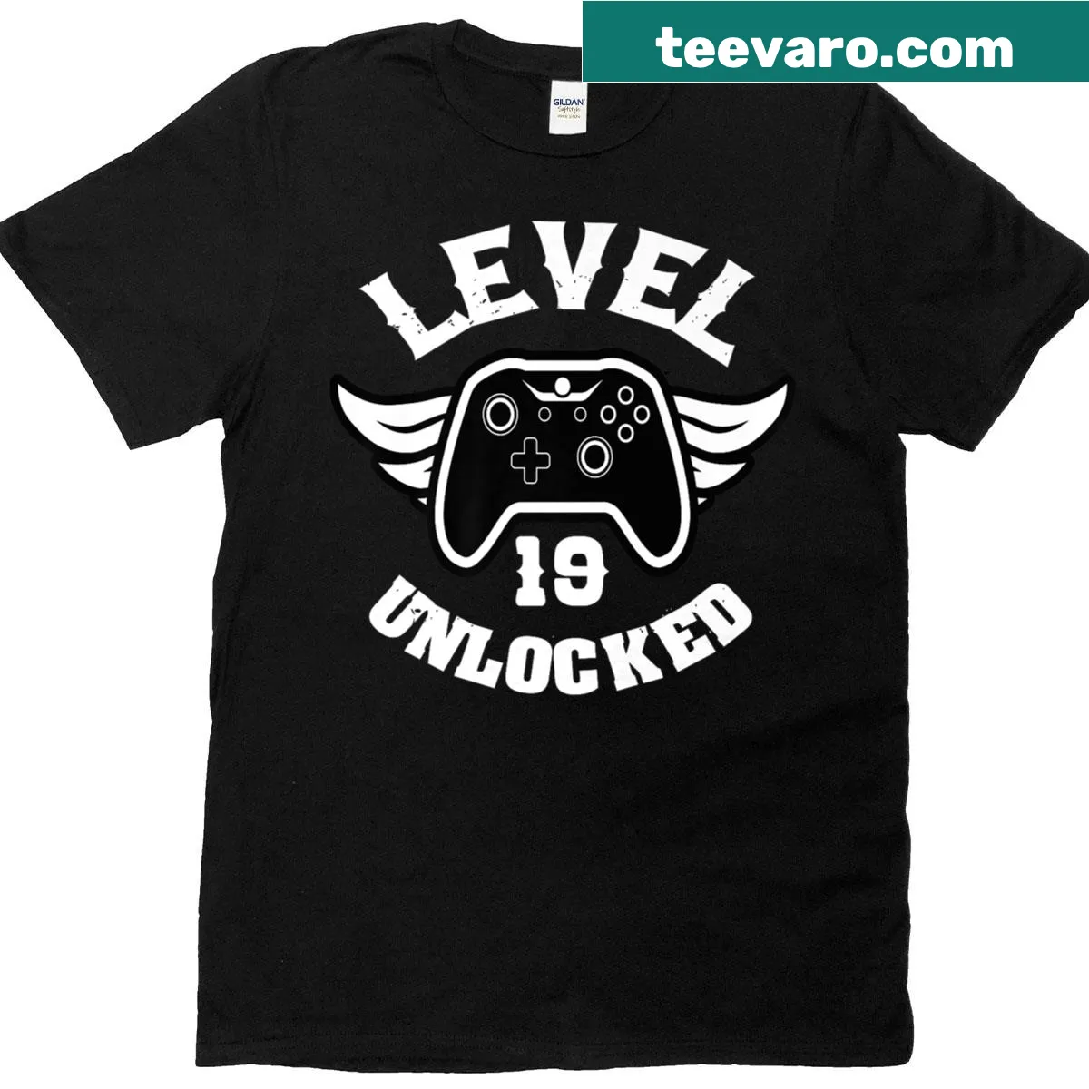 19th birthday gaming-themed T-shirt with playful graphics — on a men's t-shirt