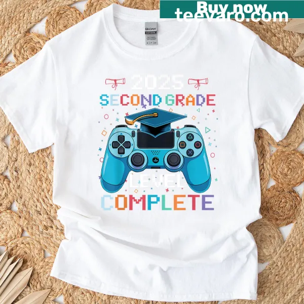 Graduation T-shirt for boys with gaming theme and 2nd-grade text
