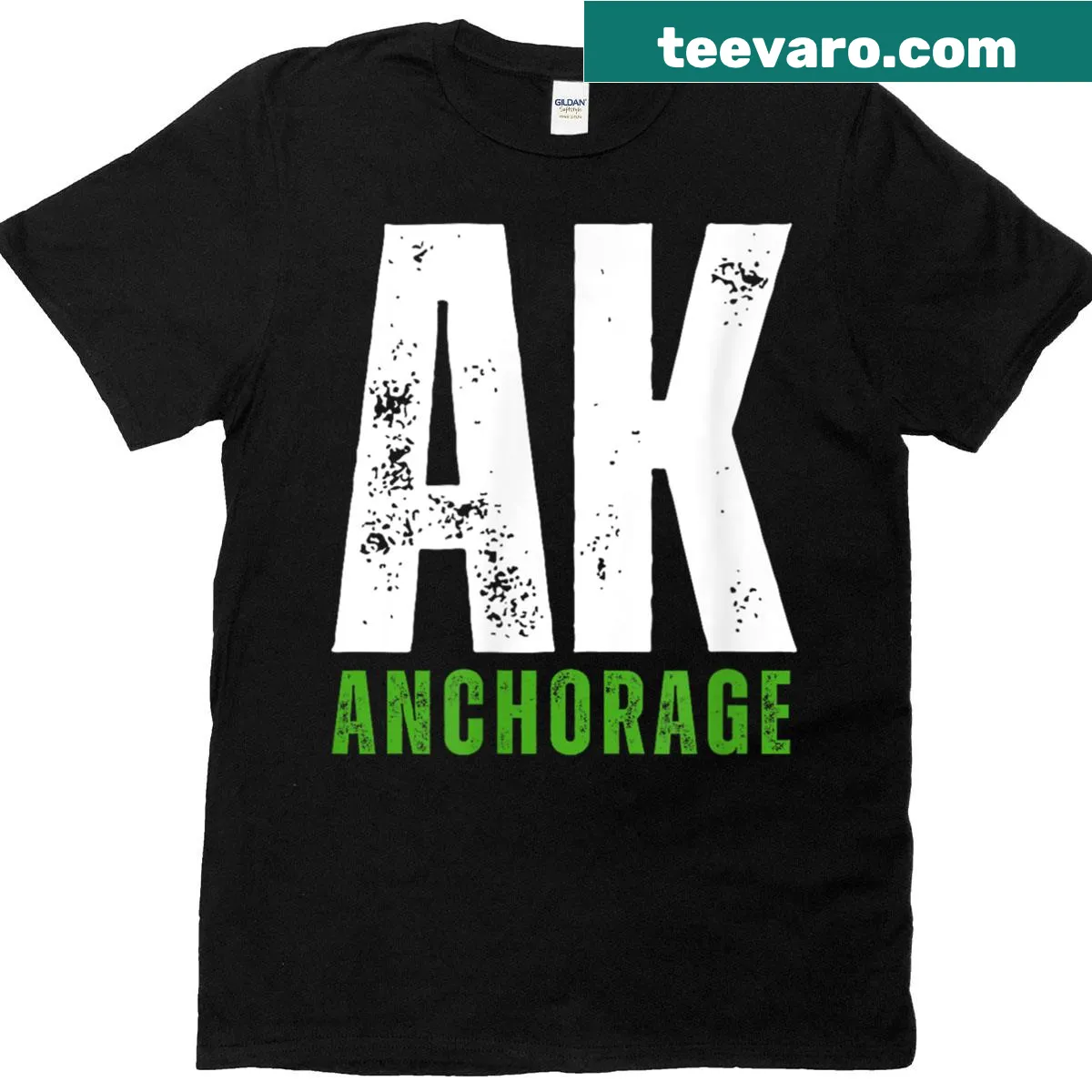 Simple vintage text logo t-shirt featuring Anchorage, Alaska — on a men's t-shirt