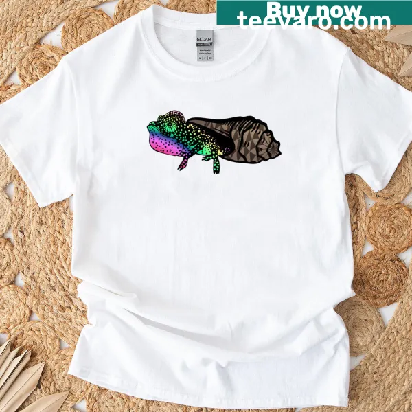 Whimsical Snailmeleon creature illustration on T-shirt