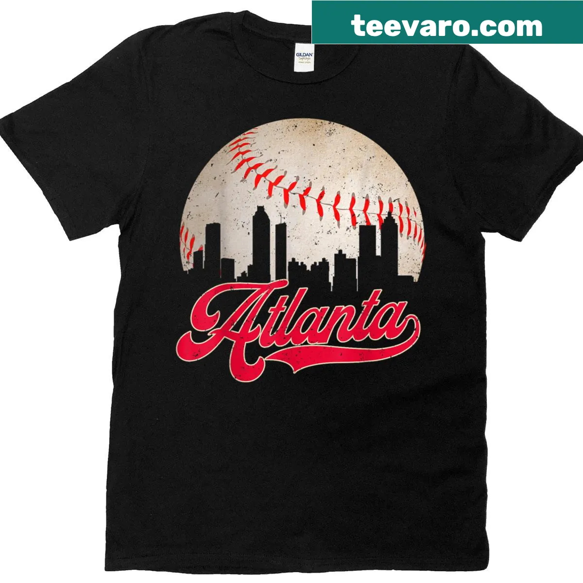 Distressed vintage Atlanta baseball graphic tee — on a men's t-shirt